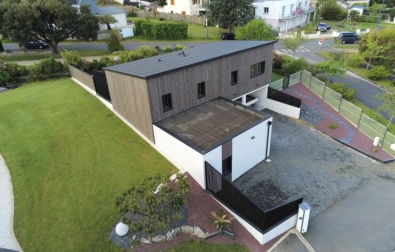 maison ossature bois &agrave; toiture monopente